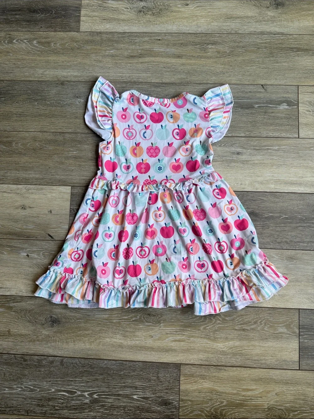Girls' Pink Apple-Print Ruffle Dress